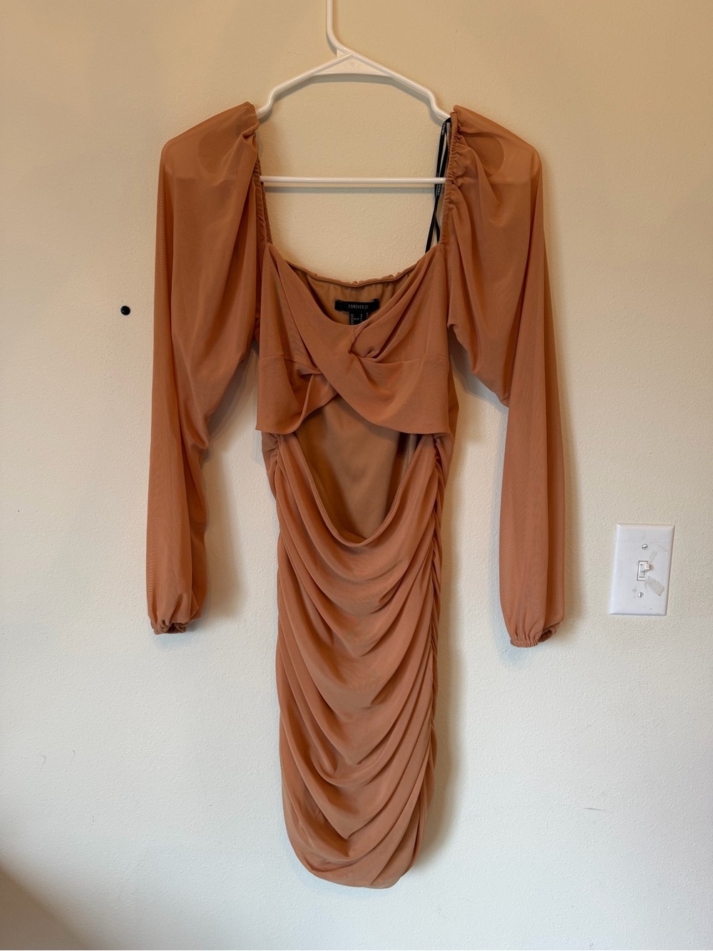 Forever 21 Draped Ruched Long Sleeve Dress in Rust Brown